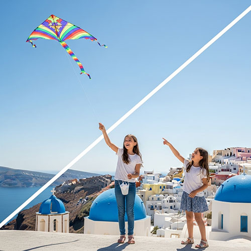 Kite flying in Santorini